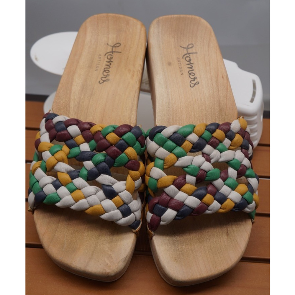 HOMERS Trenza Senape Woven leather on wood Slide size EU 40 /. US 9-9.5